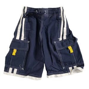 Tropical Escape Boys Size 4 Swim Trunks Shorts 2 Side Pockets Blue/White Elastic